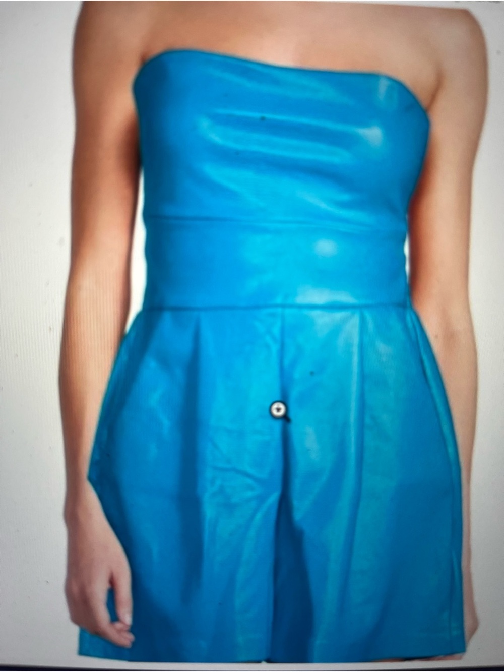 Susana Monaco Strapless Faux Leather Romper in Bright Blue